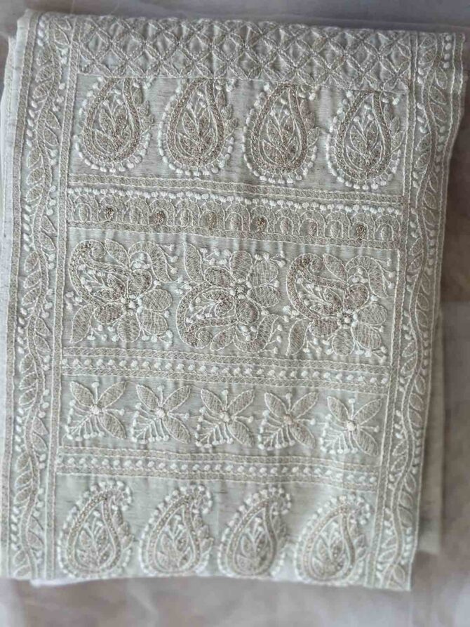 Lucknowi Embroidered Cream Kurta Set - Image 6