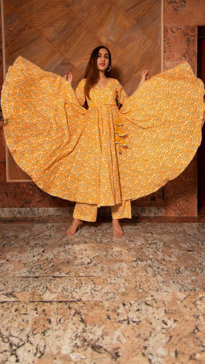 Yellow Leaf Cotton Angrakha Set - Image 3
