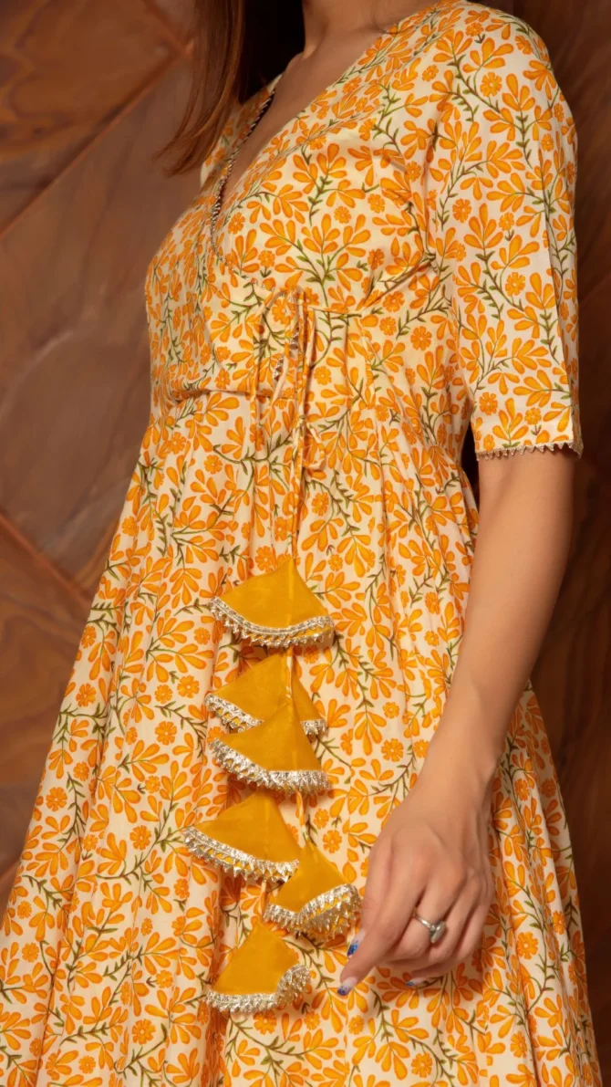 Yellow Leaf Cotton Angrakha Set - Image 2
