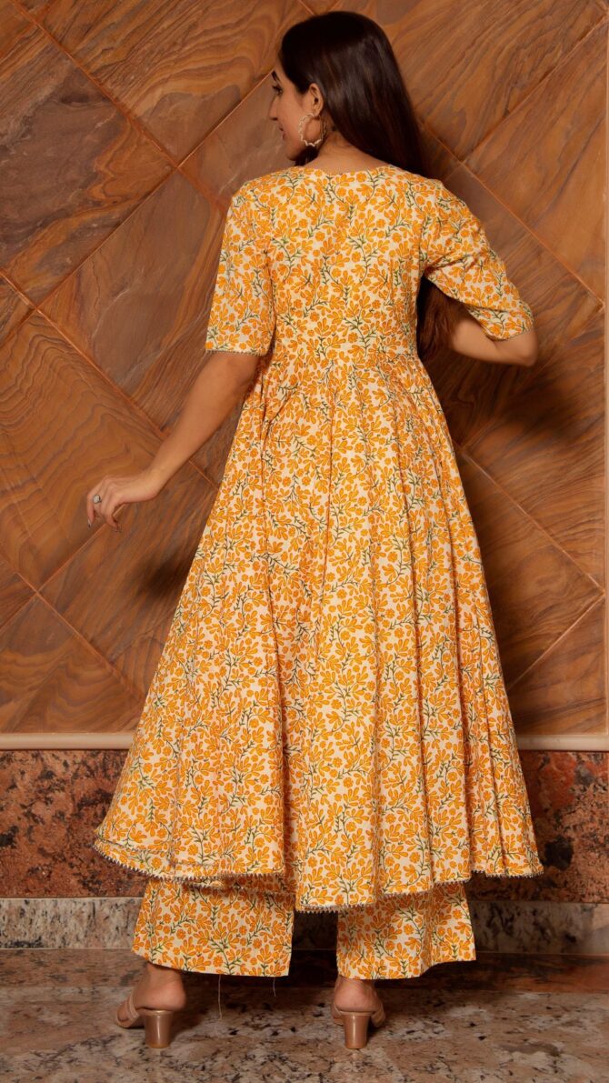 Yellow Leaf Cotton Angrakha Set - Image 4
