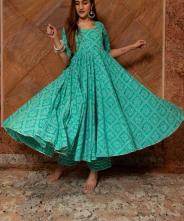 Tiffany Blue Cotton Anarkali Set