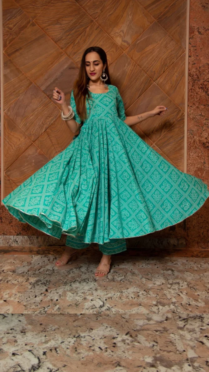 Tiffany Blue Cotton Anarkali Set