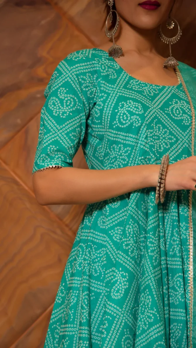 Tiffany Blue Cotton Anarkali Set - Image 2