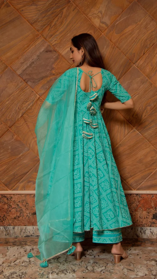 Tiffany Blue Cotton Anarkali Set - Image 3