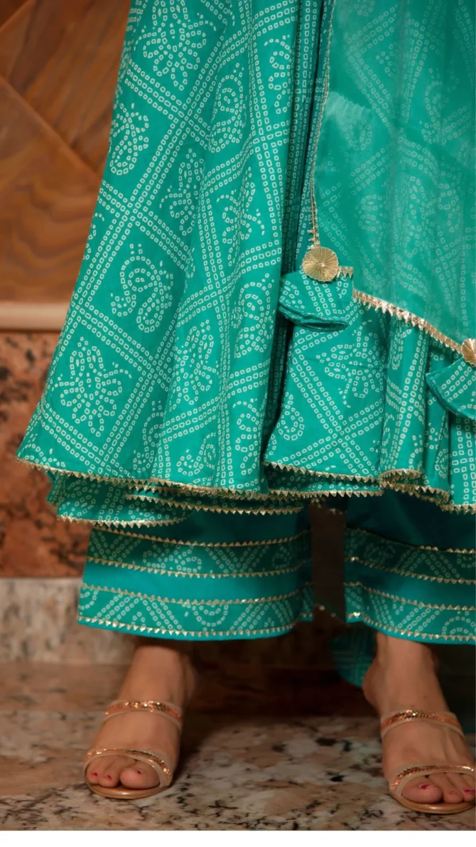 Tiffany Blue Cotton Anarkali Set - Image 4