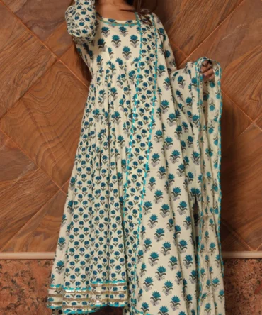 Paisely Cotton Kalidar Anarkali Set
