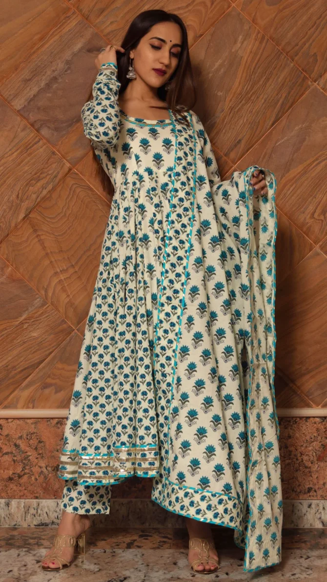 Paisely Cotton Kalidar Anarkali Set