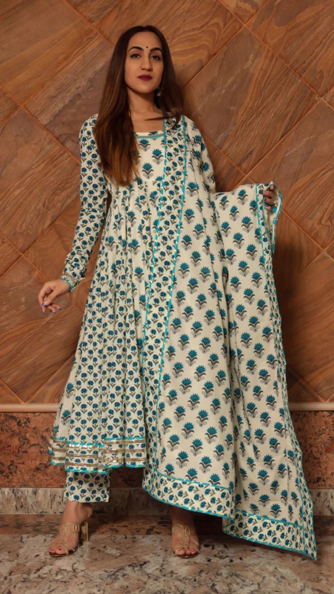 Paisely Cotton Kalidar Anarkali Set - Image 3