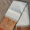 Ivory Soft Silk Saree with Orange Zari Border